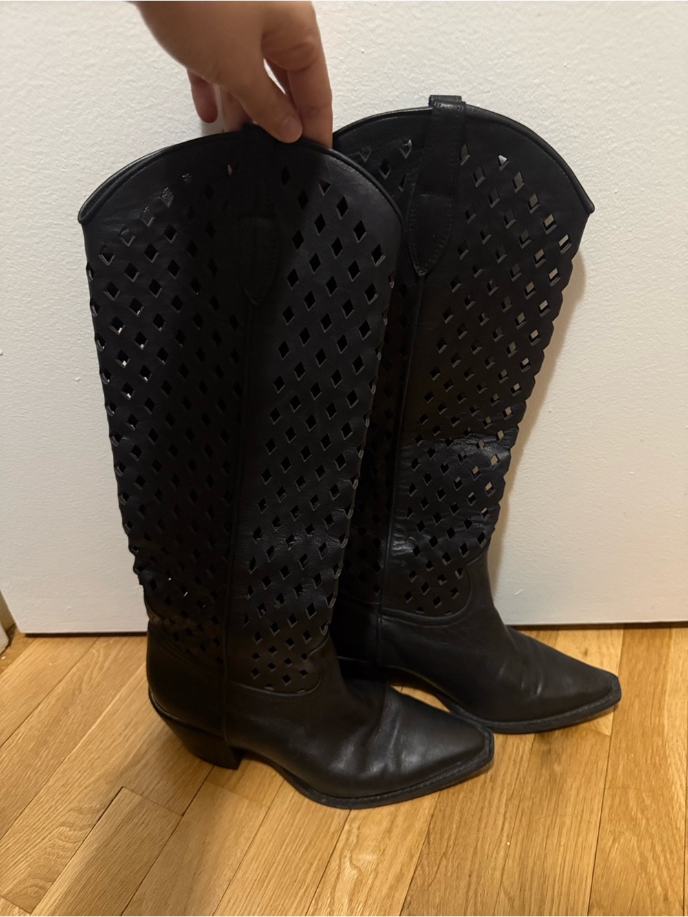 FREE PEOPLE Black Tall Woven Summer Boots